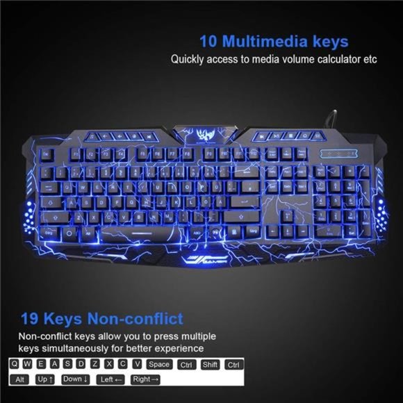 Gaming Keyboard and Mouse,USB Wired Backlit Gaming Mouse and Keyboard Combo - Picture 2 of 7